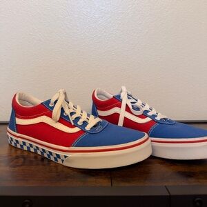 Vans Kids Old Skool Sneakers - Red, Blue & White Checkerboard